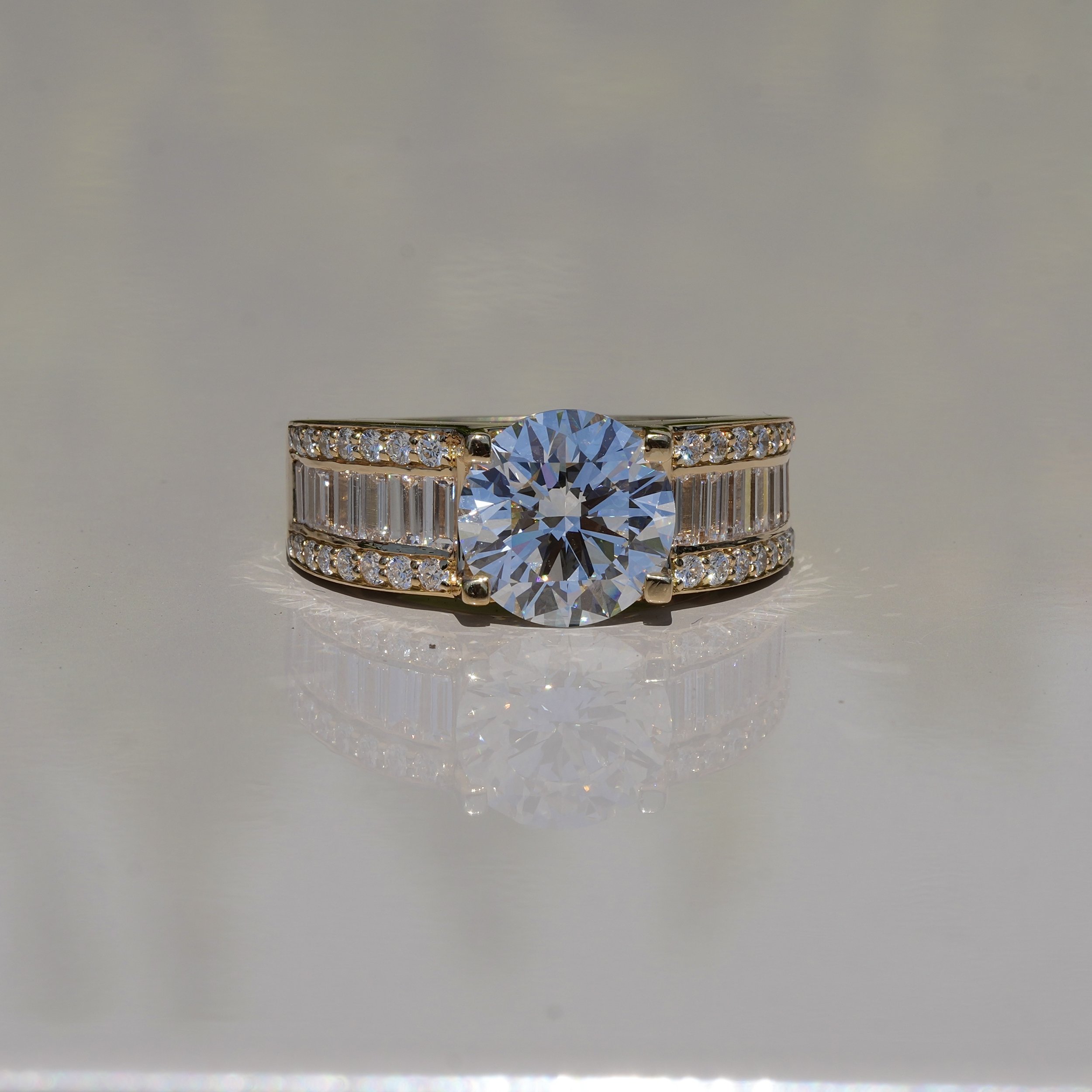 Men's Diamond Ring with Baguette and Pave Shoulders