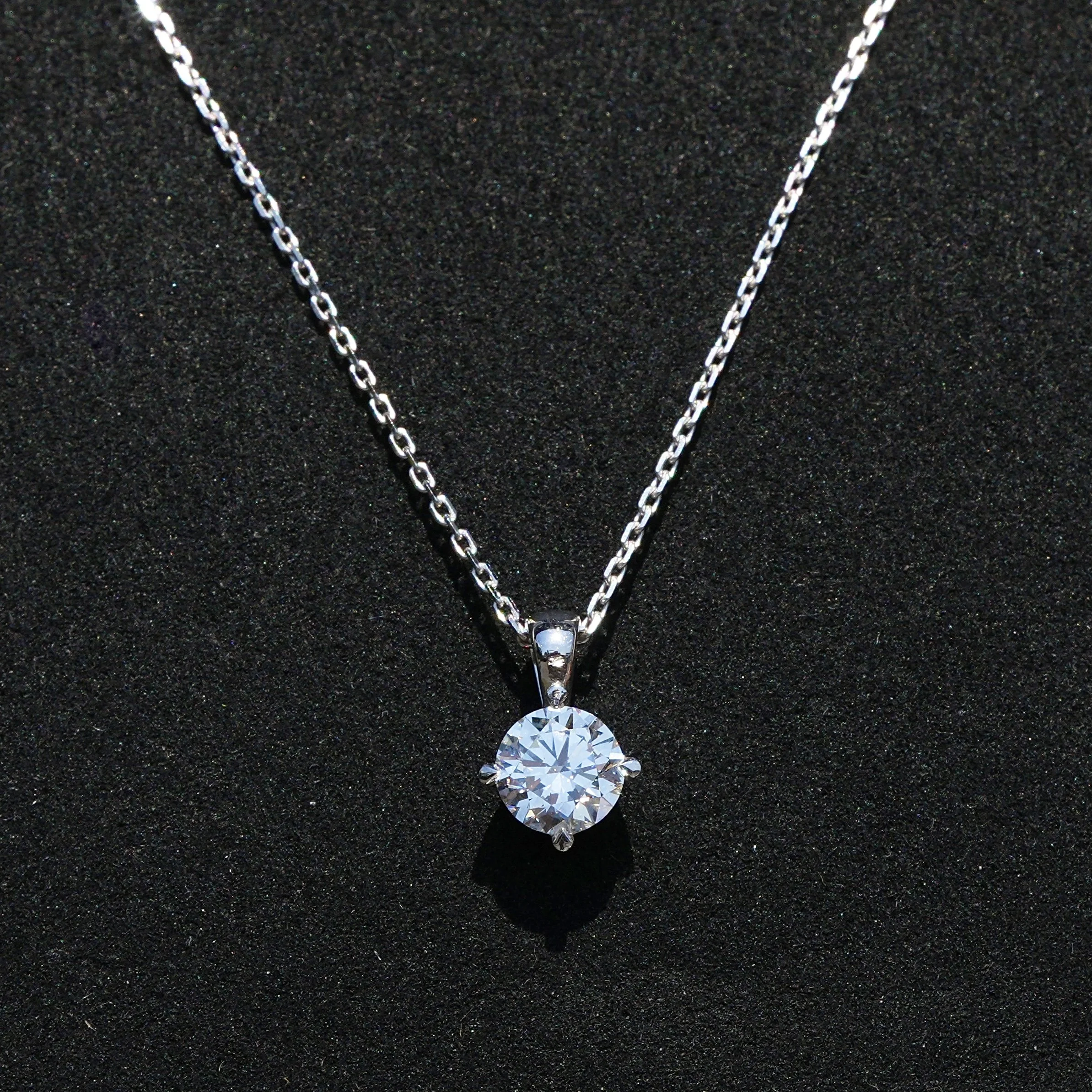 Women’s Diamond Solitaire Pendant with 1ct Round Cut Diamond in 18ct White Gold, IGI Certified – Box View | Eighty8Diamonds