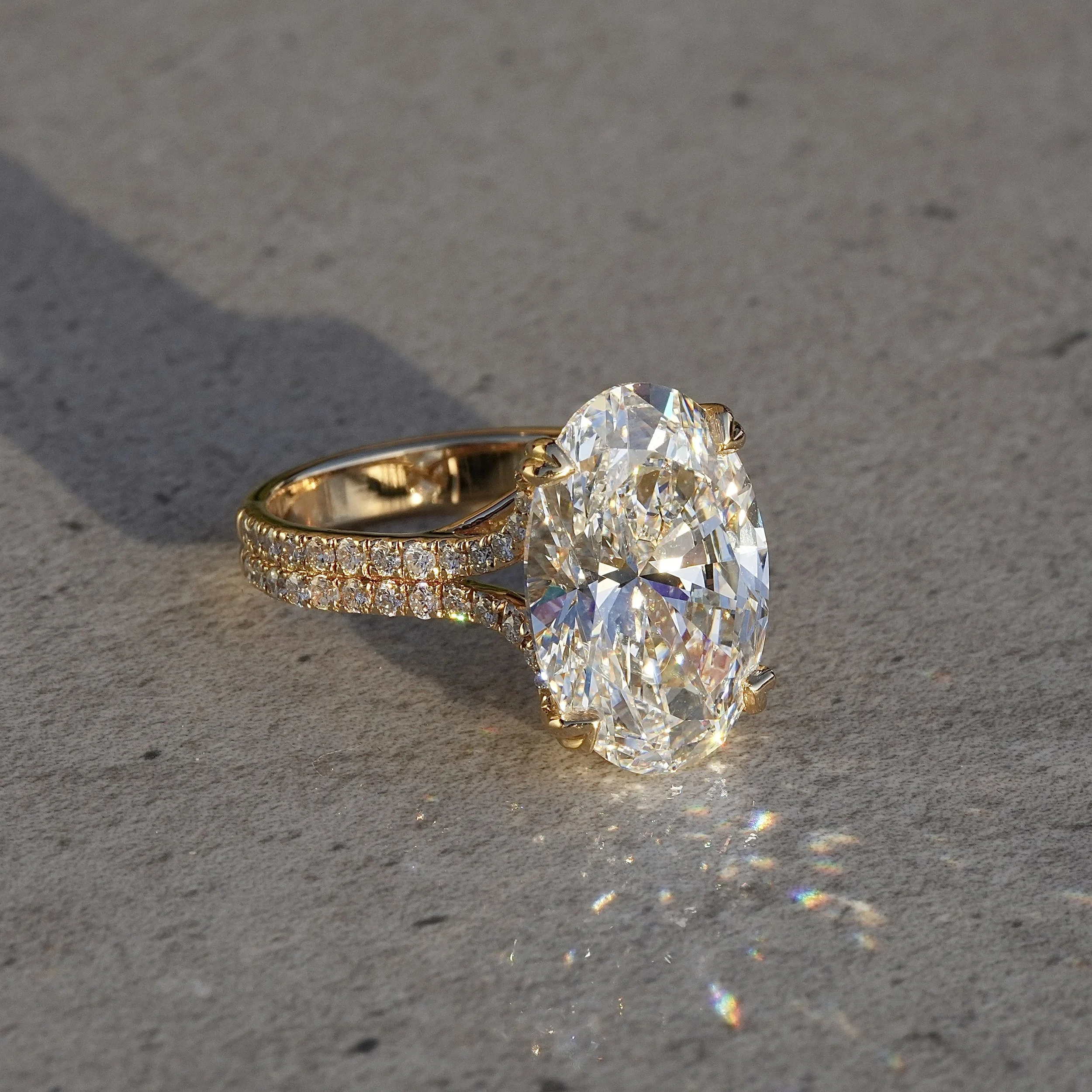 8ct Oval Diamond Ring in Yellow Gold (Pavé Shoulders)