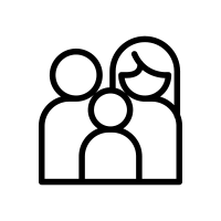 Outline of a family with two adults and one child.