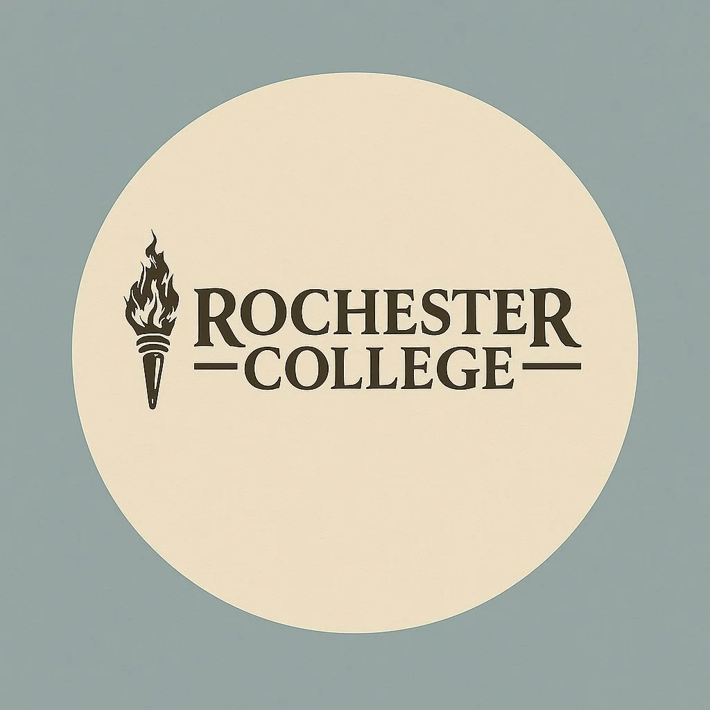 Rochester College logo featuring a torch with flame