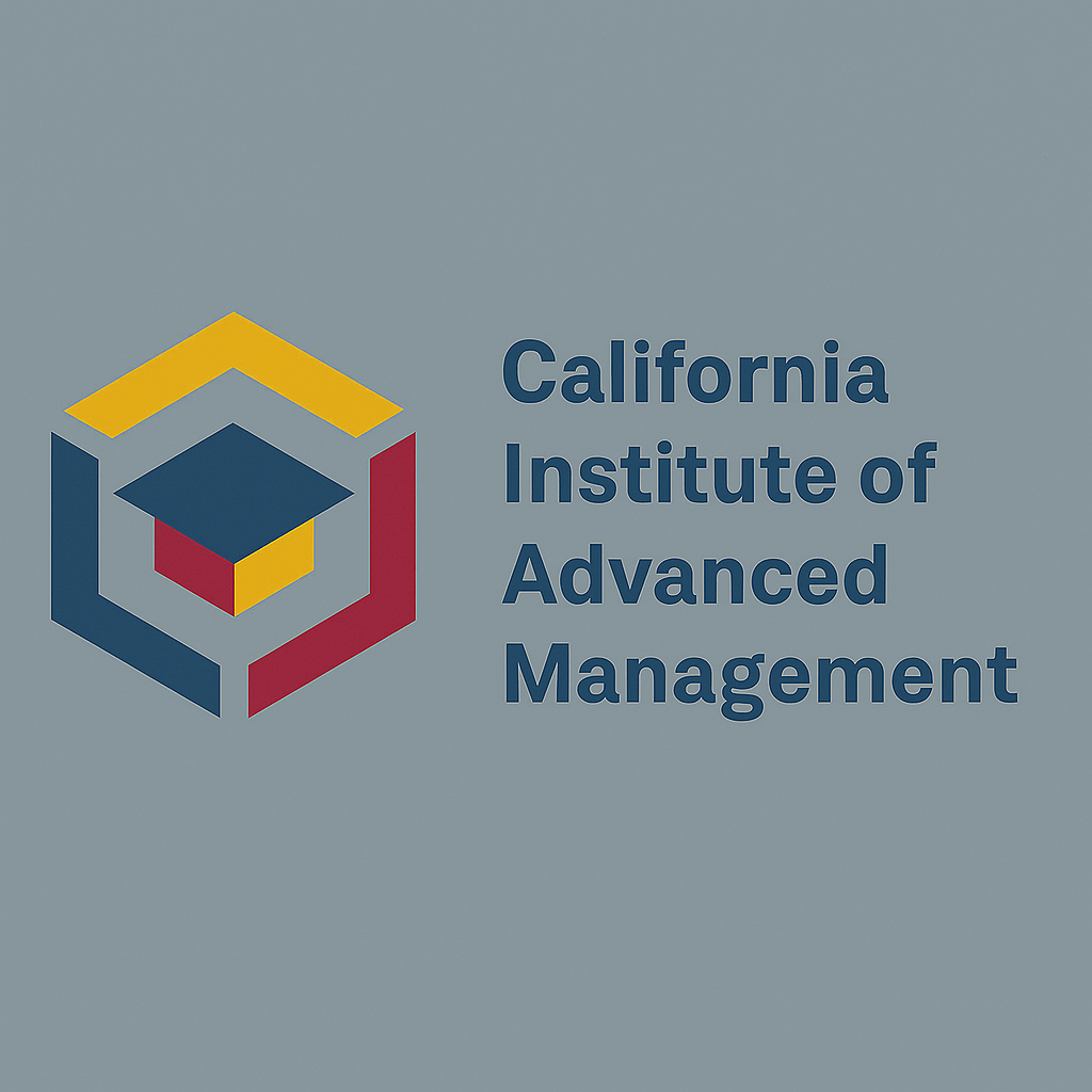 Logo for California Institute of Advanced Management featuring a colorful cube with geometric design and the institution's name.