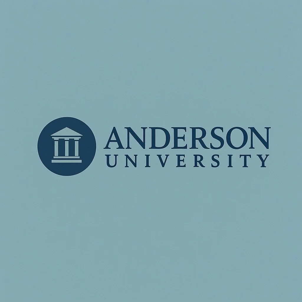 Anderson University logo with a classical building icon and university name.