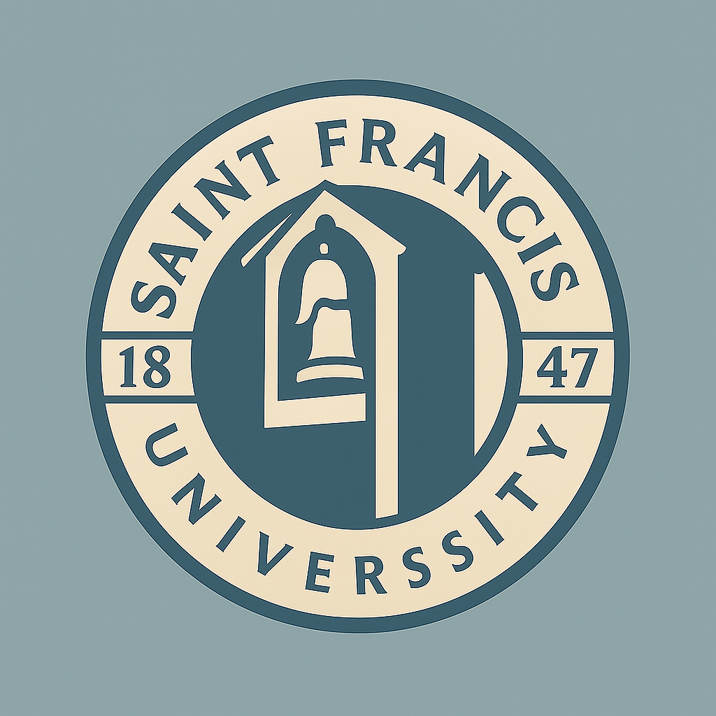 Seal of Saint Francis University featuring a bell and a book, with the text 'Saint Francis University 1847' around the circle.