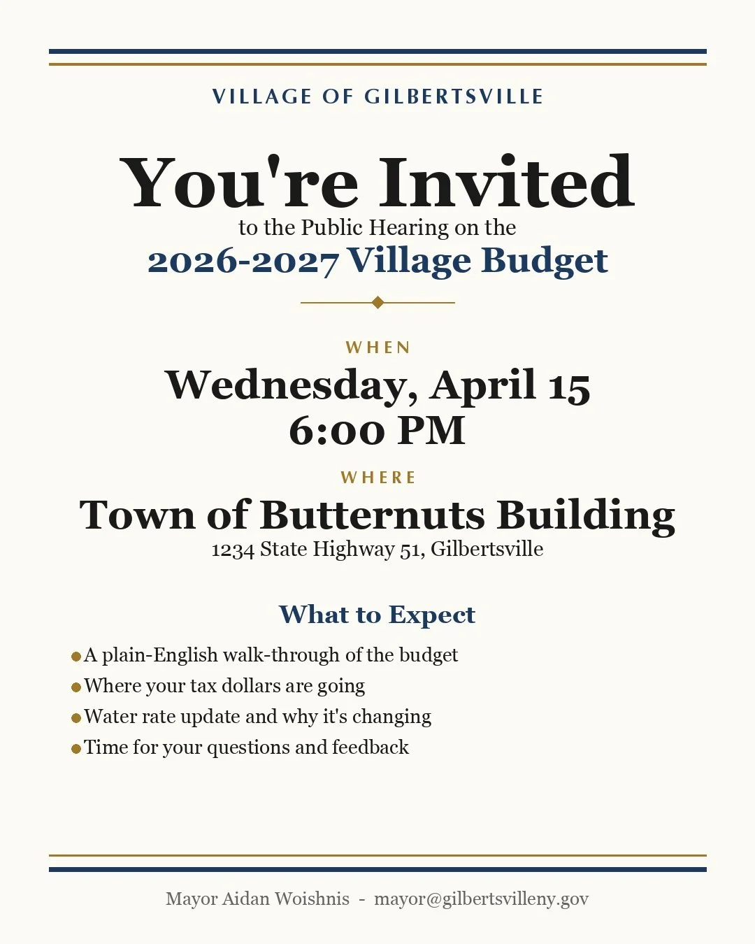 FY 26-27 Village Budget Presentation @ 6PM