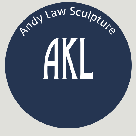 Logo for Andy Law Sculpture featuring initials AKL in white on a dark blue circular background, with the text 'Andy Law Sculpture' around the top edge.