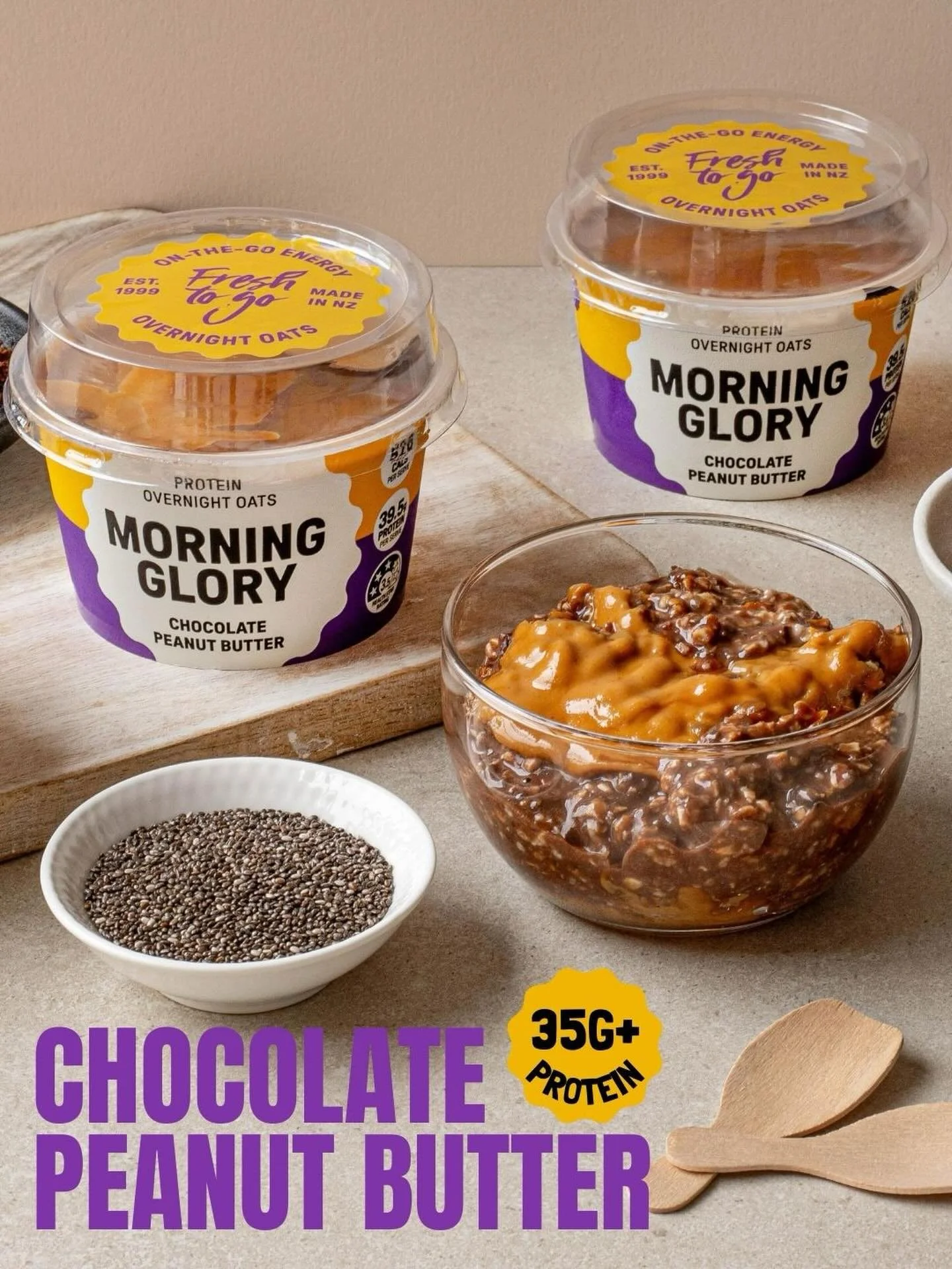 These baddies taste so naughty it&rsquo;s hard to believe they are the perfect way to start the day &hellip; packed with over 35g of protein per serve. 

Meet our Chocolate Peanut Butter Morning Glory Oats. Rich &amp; satisfying overnight oats made w