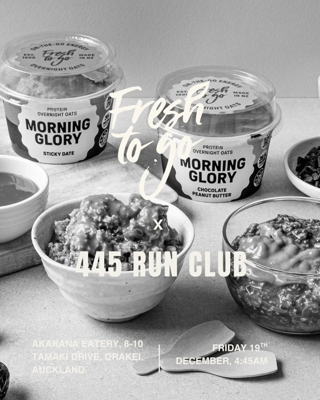 Brekkie on us this Friday! Come join us for a 45 min run / jog / walk with the @445_run_club Auckland crew &amp; refuel with our new protein packed Morning Glory overnight oats. 

📍Akarana Eatery, 8-10 Tamaki Drive, Orakei, Auckland
🗓️ Friday 19th 