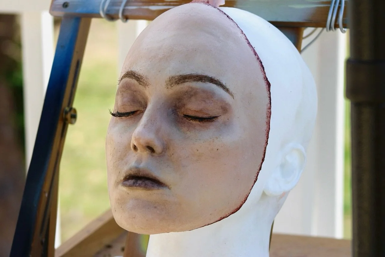 Cooked up a face, and then sent her off to LA. 🎥 🎬

I was tasked with creating this &ldquo;skinned&rdquo; face for a cool little project.
For my first attempt at something like this, I&rsquo;m proud of how it turned out! Painting in the different l