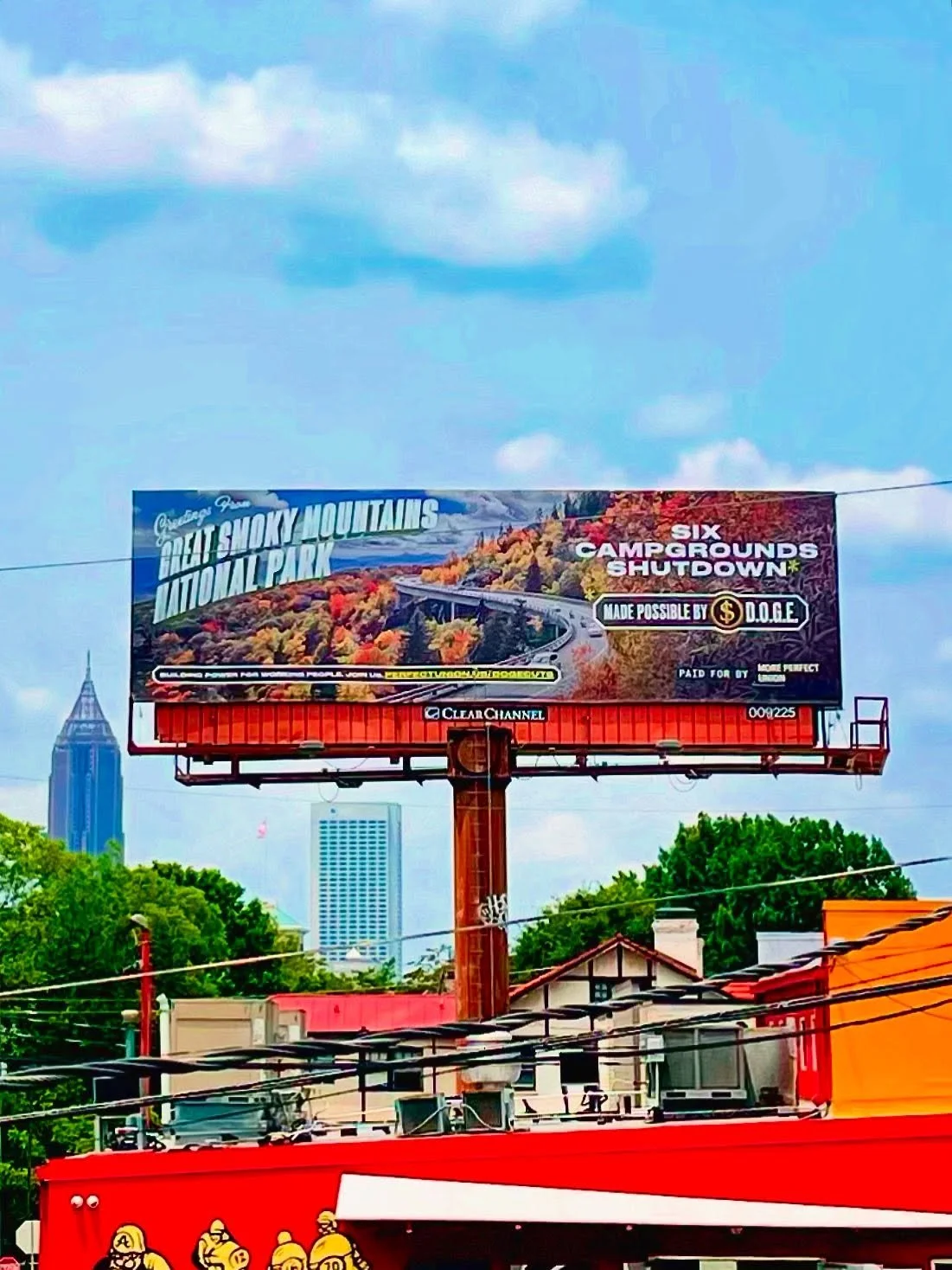 biking around the neighborhood this weekend, I finally found a @perfectunion DOGE billboard 🙌  don&rsquo;t get it twisted y&rsquo;all: just because a certain someone is &ldquo;leaving the government&rdquo; doesn&rsquo;t mean the cruel and long-lasti