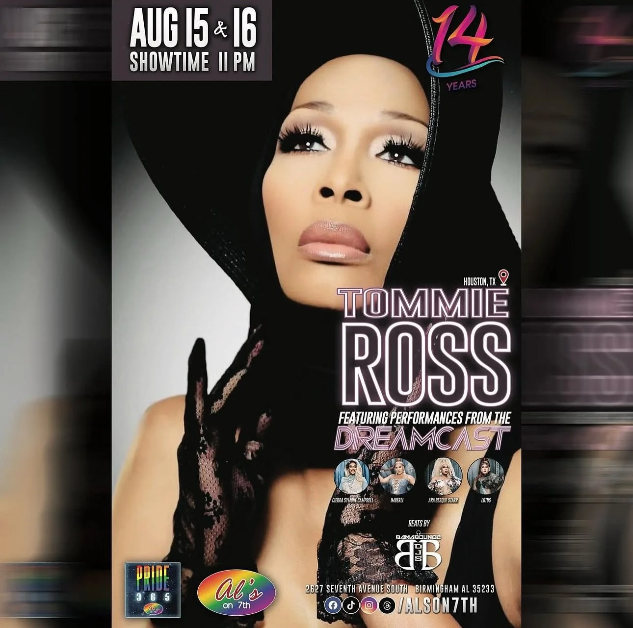 FRI AUG 15 + SAT AUG 16!
The legendary and iconic @tommieross (Houston, TX) returns to the #showplacewithspace! For two y nights!
Featuring performances from the #DREAMCAST + beats by @bamabouncedjs. Showtimes 11 pm.
#bamabounce #bamabouncedjs #djse
