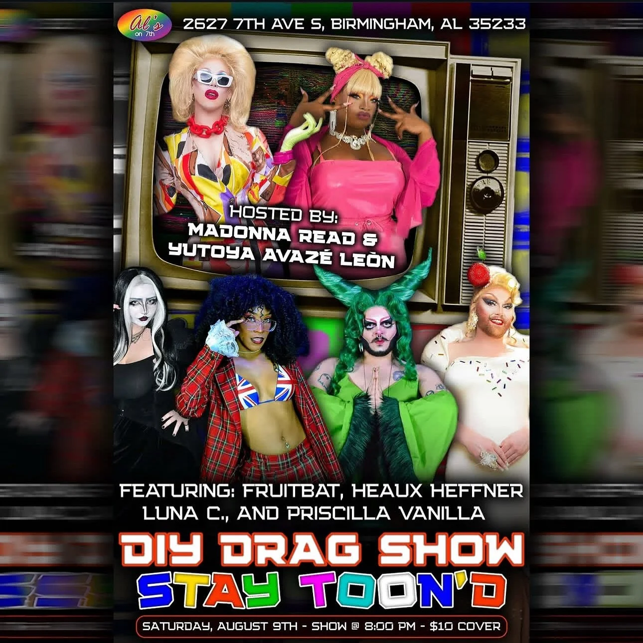THIS SATURDAY - August 9th, DIY Drag Show will be back at the #showplacewithspace, @alson7th! We’re embracing all things animated with our STAY TOON’D show, hosted by @themadonnaread & @yutoya_leon
Featuring Performances by: @_fruity