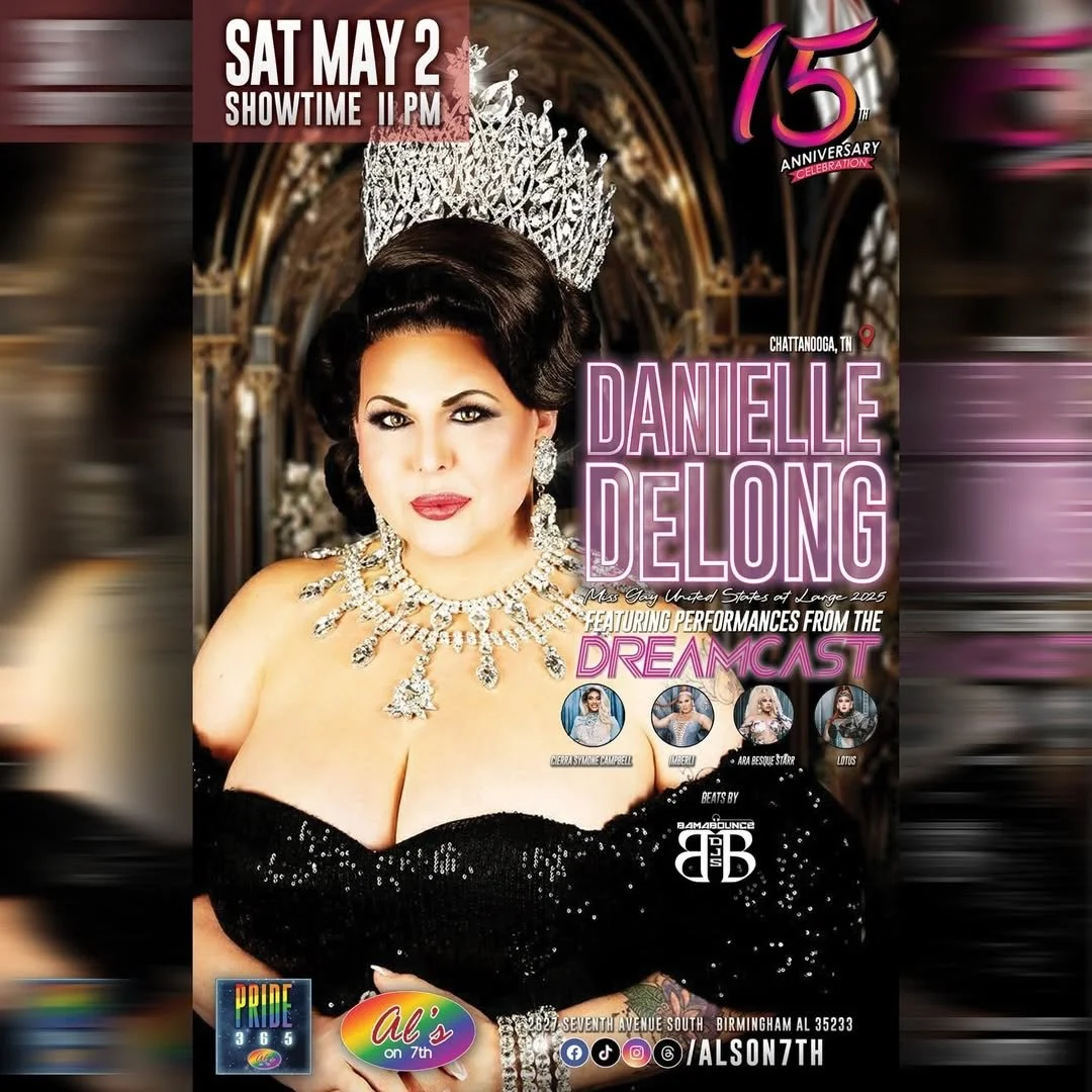 SAT MAY 2! Miss Gay United States at Large 2025 @danielledelong24 RETURNS to the #showplacewithspace!
Featuring performances
&bull; from the #DREAMCAST + beats
~ by @bamabouncedjs. Showtime 11 pm. #weekendvibes #alson7th #comepartywithus