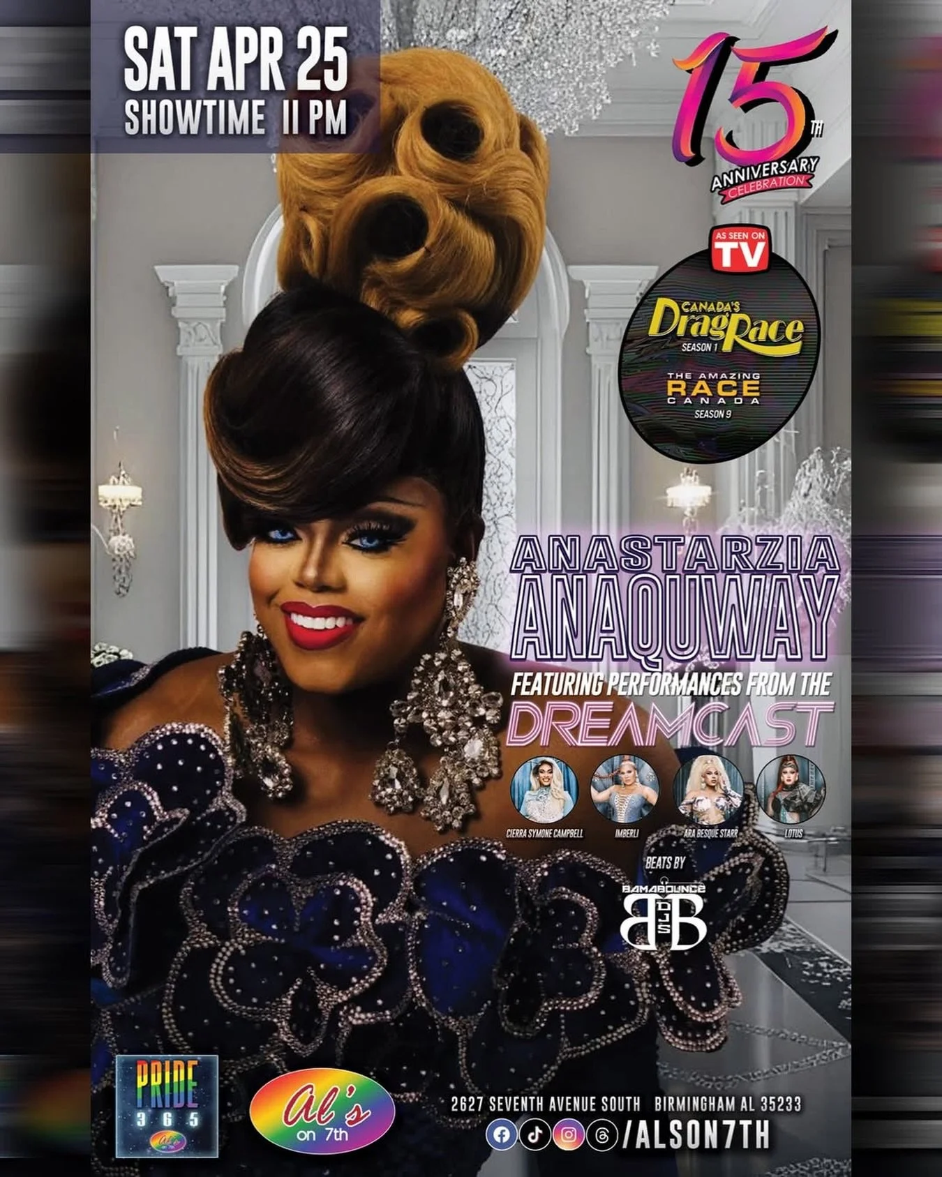 From RuPaul&rsquo;s Drag Race #AlIStars S11, @samstarqueen will be making a pit stop * AND PERFORMING on stage at the #showplacewithspace THIS Saturday!

The lineup is already primed with on locomotion
on this #Talladega NASCAR Weekend... with our #c