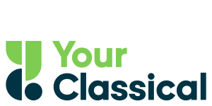 Logo with green and black text reading 'Your Classical' with a stylized green and black musical note.