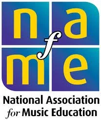 Logo of National Association for Music Education with colorful squares, the acronym 'NAfME', and the full name below.