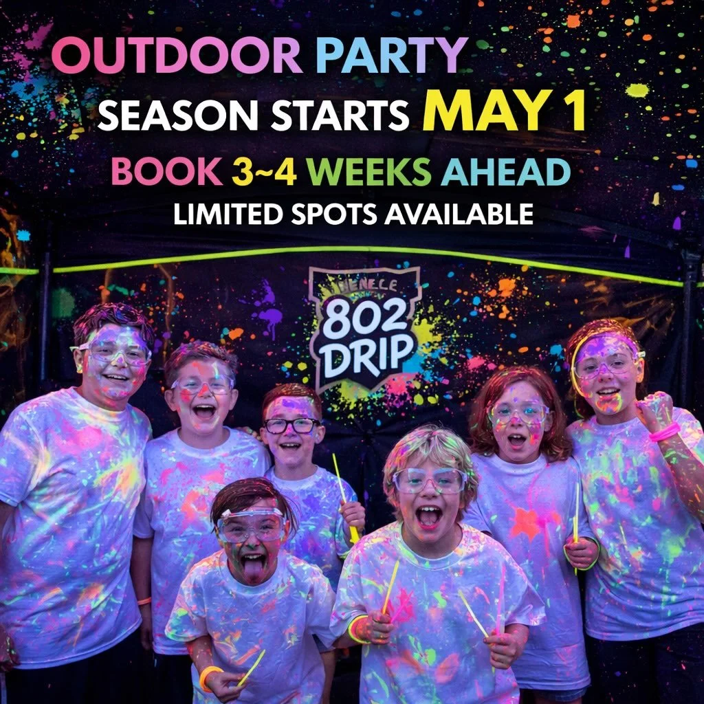 Outdoor party season starts May 1.

Book your mobile splatter paint parties at your location. As the weather warms up, spots are filling fast and availability is limited.

We recommend booking 3&ndash;4 weeks in advance to secure your date.

Lock in 