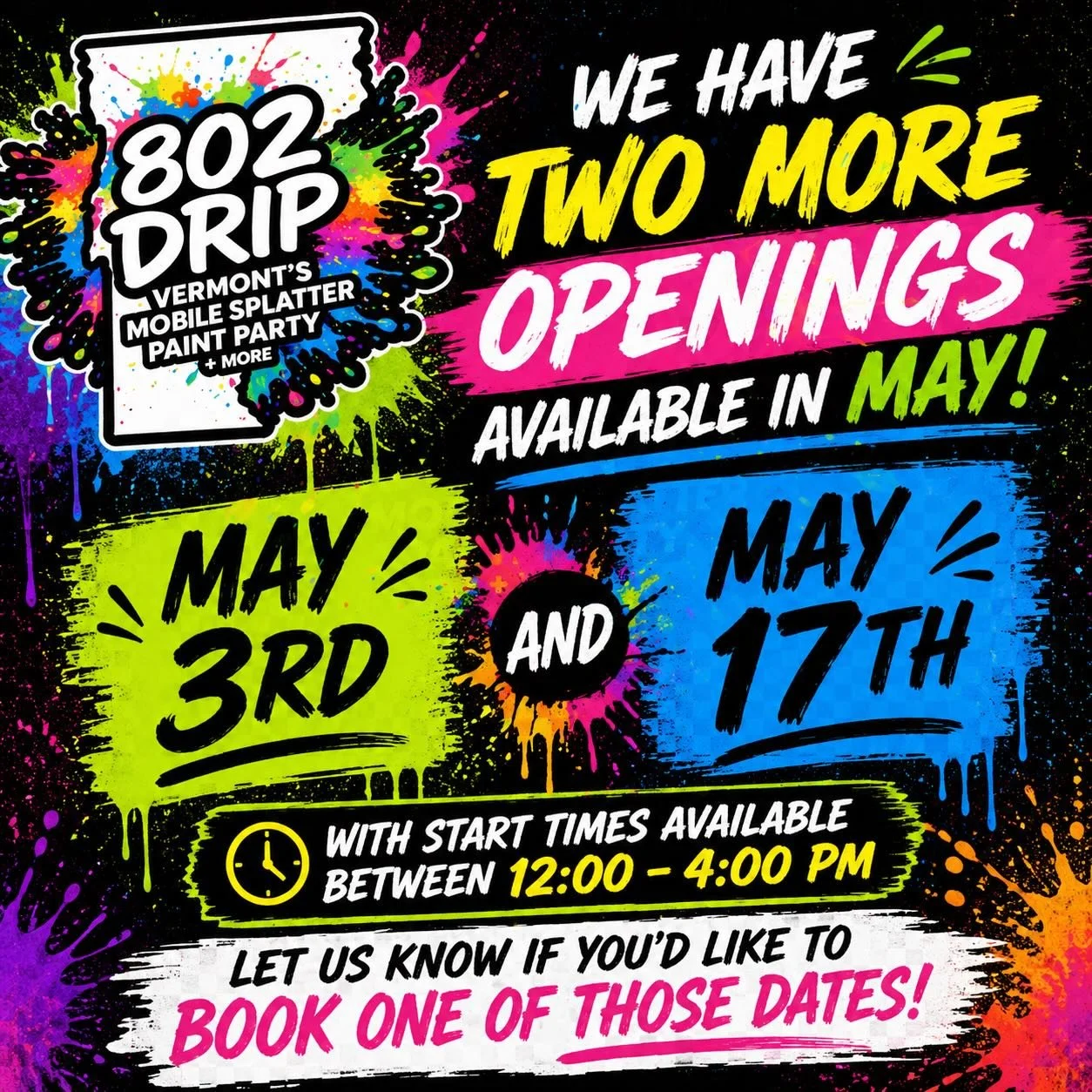 Wow, we are loving seeing everyone enjoy 802 Drip.

Our calendar is filling up fast, and dates are going quickly. If you&rsquo;re thinking about booking a party or event, now is the time to plan ahead.

We are now booking up to six months out, so loc