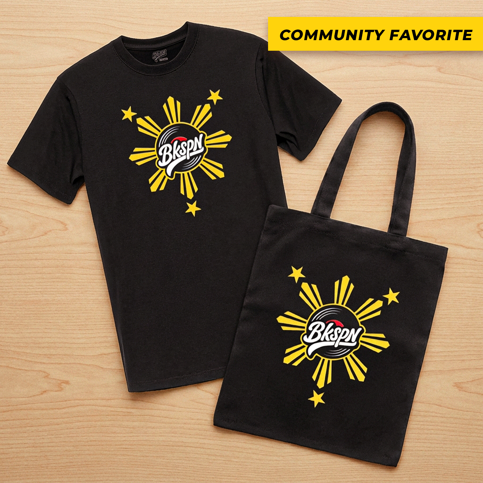 BKSPN Filipino pride t-shirt and tote bundle with sun and star logo and For the Culture text