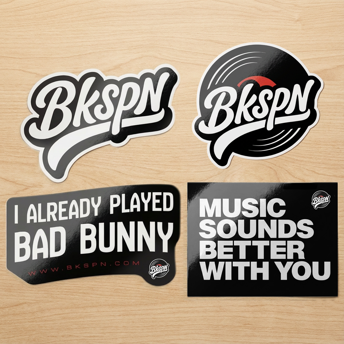 BKSPN Sticker Pack – Logos + “I Already Played Bad Bunny” + Music Sounds Better With You" (4-Pack)