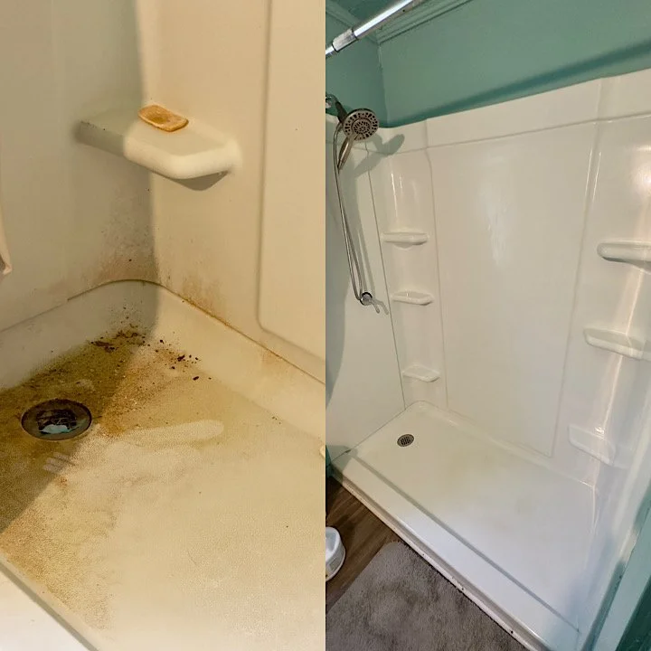 Deep scrub on this walk-in shower.