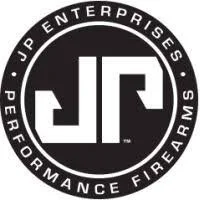 Logo of JP Enterprises Performance Firearms, featuring a black circle with white text and a white stylized 'JP' in the center.