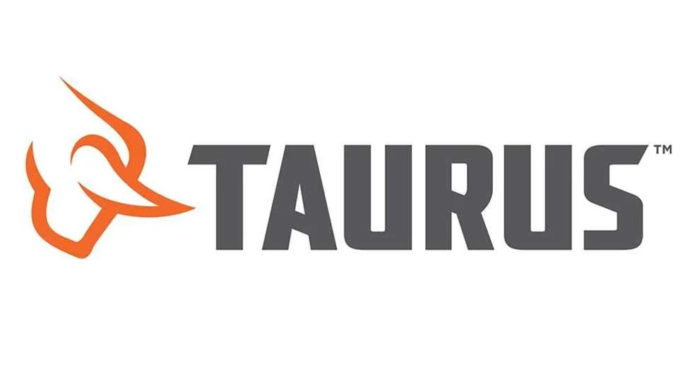 Taurus zodiac sign logo with a stylized orange bull head and the word 'TAURUS' in bold gray letters.