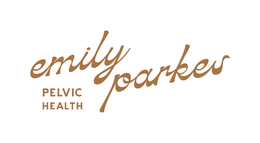 Logo for Emily Parker Pelvic Health, with Emily Parker's name in cursive and 'Pelvic Health' in uppercase letters.