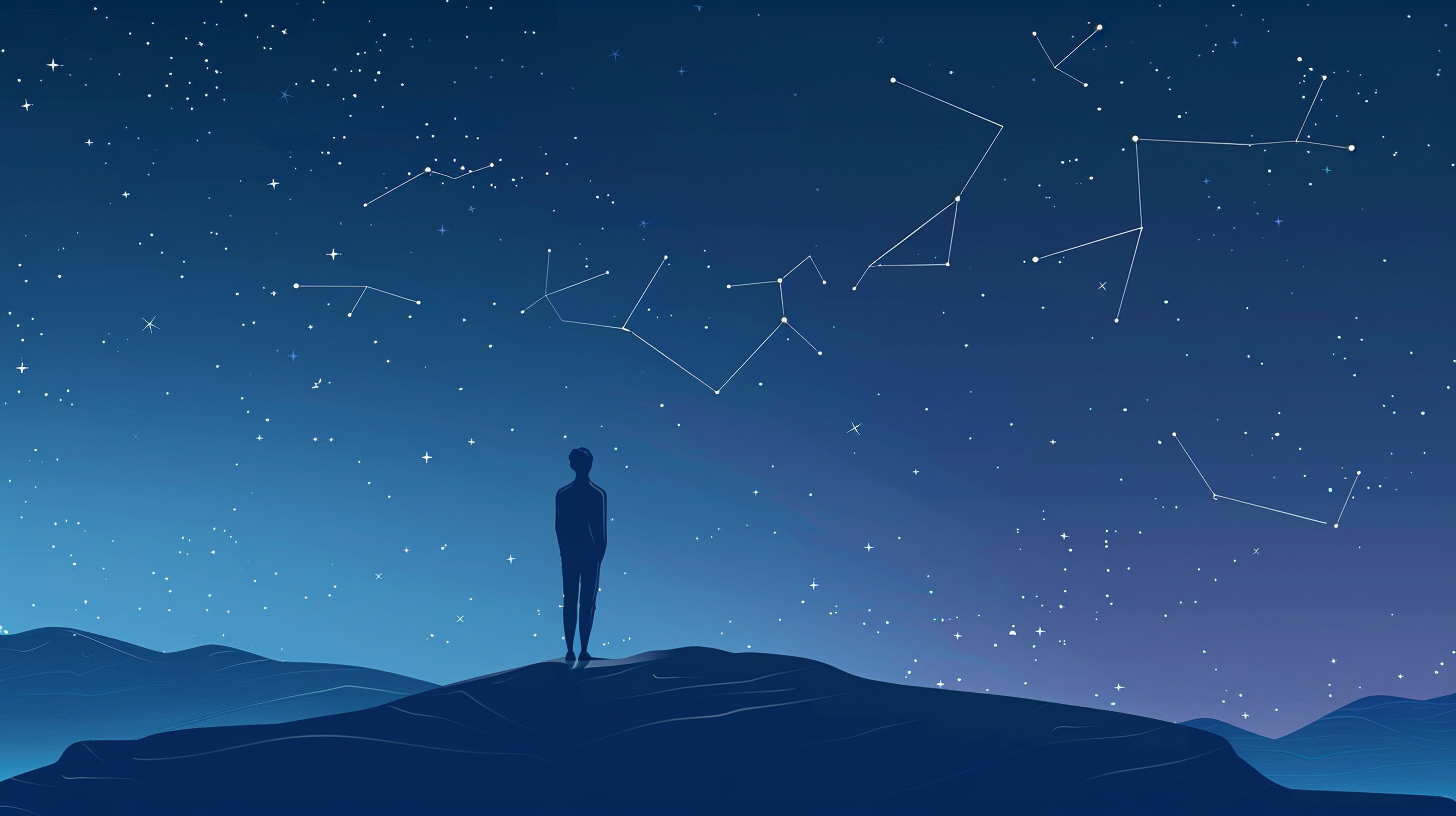 A person looking to the constellations for guidance
