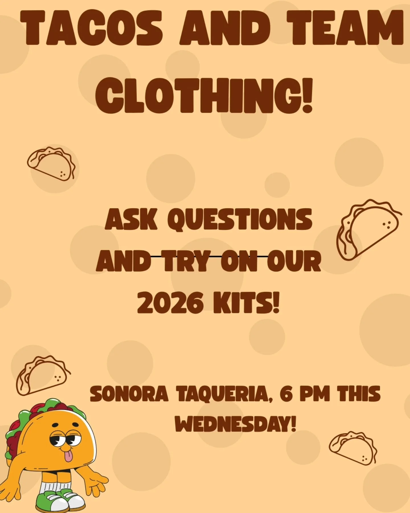 Lets meet for super tacos and try on our 2026 race kit by @hyperthreads !

Don't be stuck in the wrong size next season!

Tonight at @sonorataqueria_ , 6 pm!