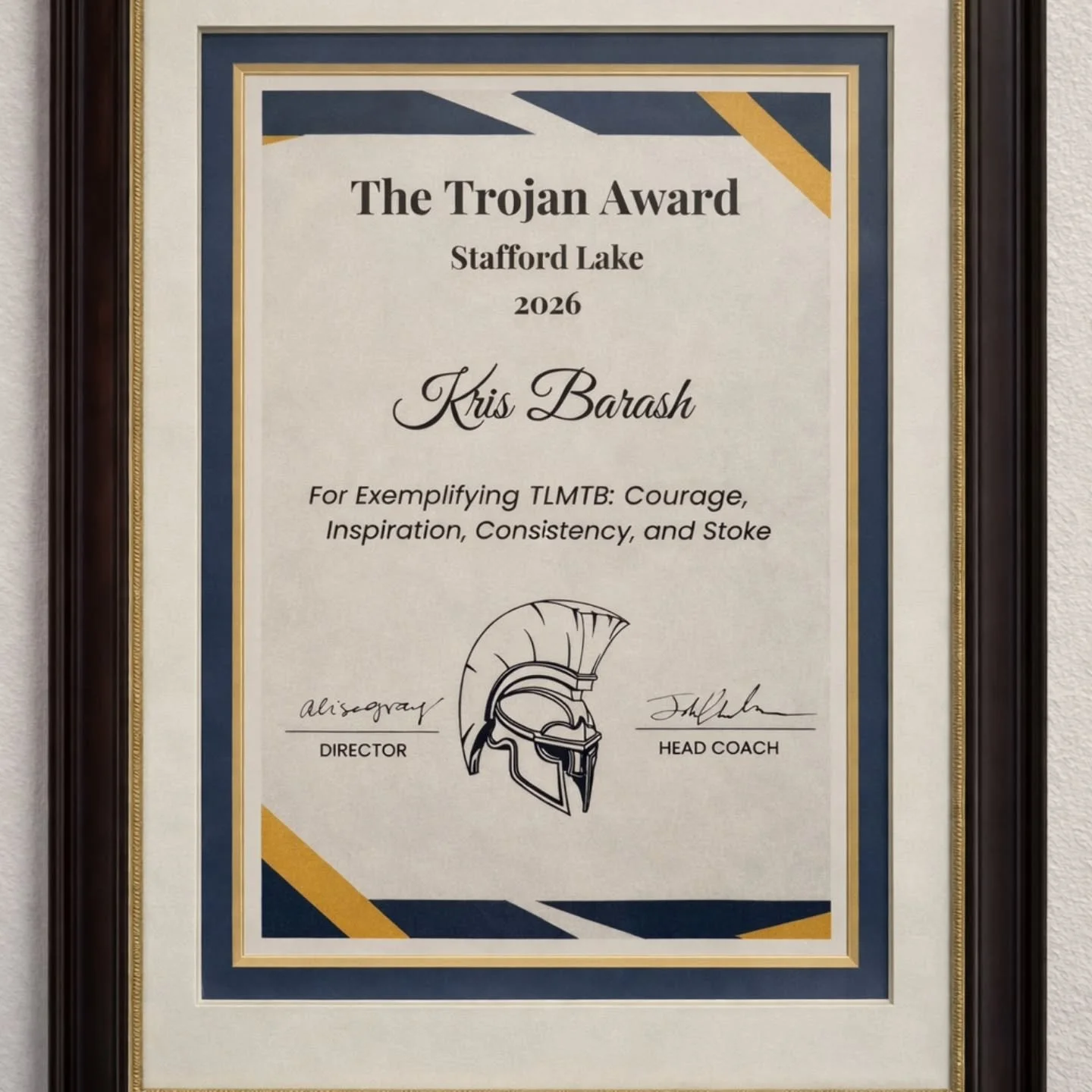 The Trojan Award is our highest honor. 

When we think of being courageous  and trying new sports, we think ot Kris.

When we think of being endlessly positive ,both personally and with others, we also think of Kris.

When we think of being fearless,