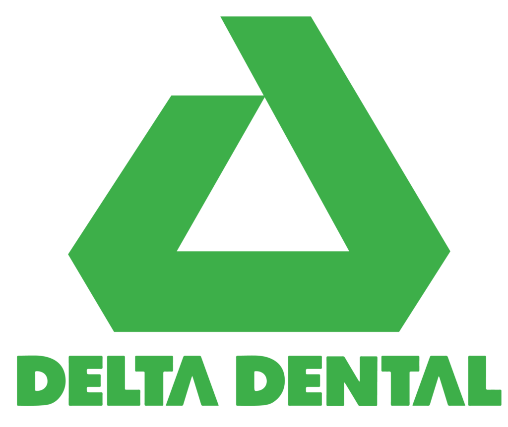 Green geometric logo resembling a triangle with an inner triangle, with the words 'Delta Dental' in green text below the symbol.