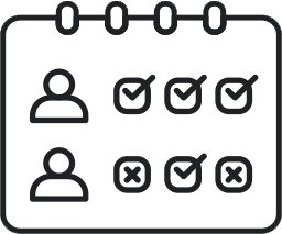 Checklist with two rows of icons and checkboxes, some checked and some crossed, on a notepad or planner.
