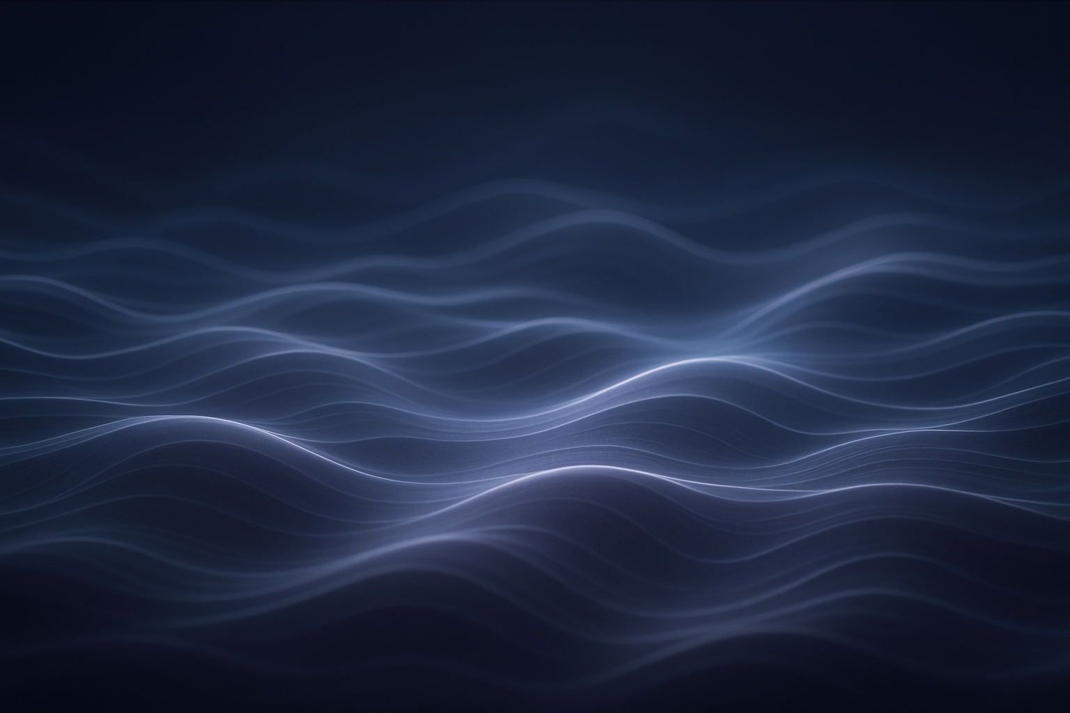 Abstract image of glowing, wavy blue lines against a dark background.