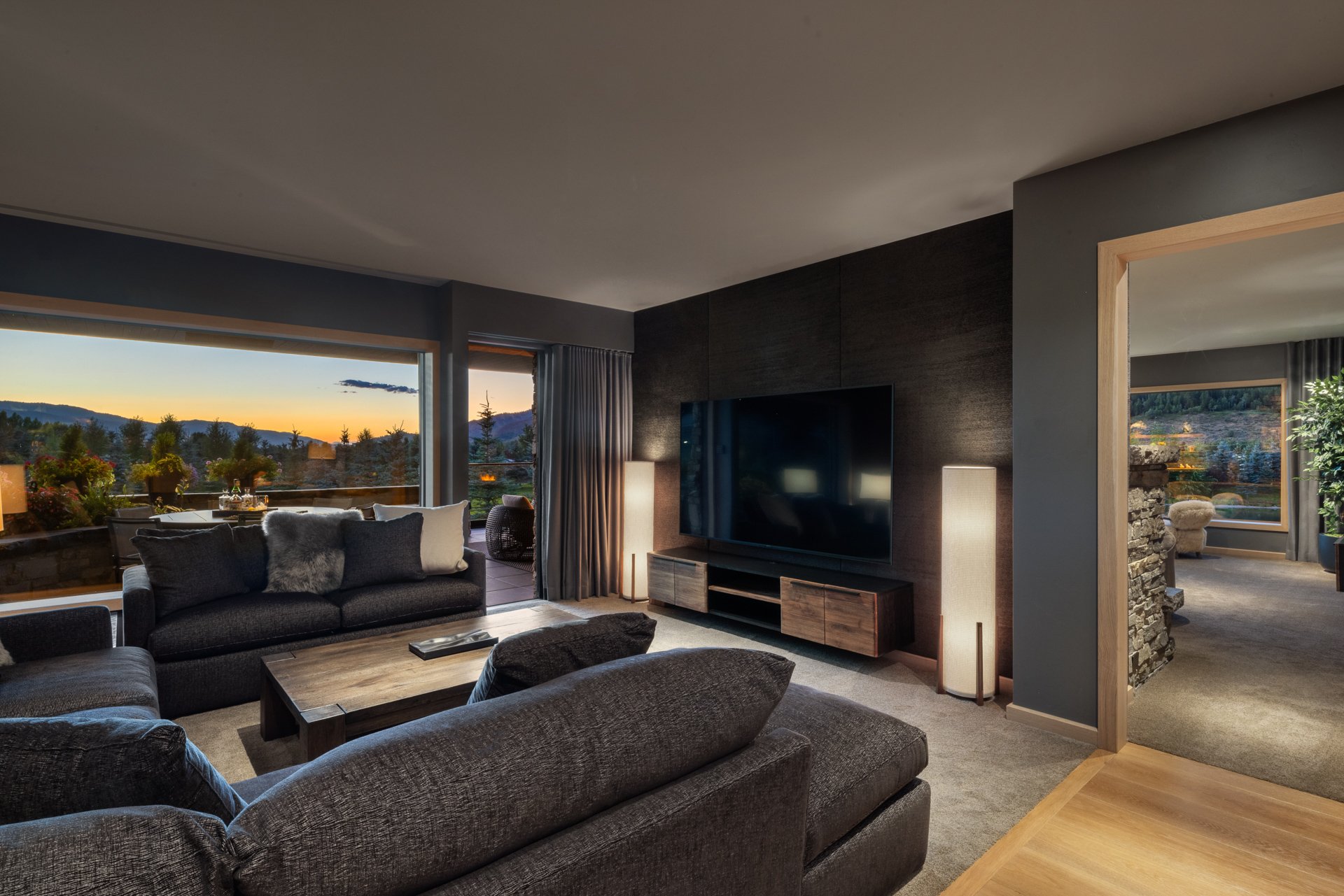 Primary suite with an integrated home entertainment center