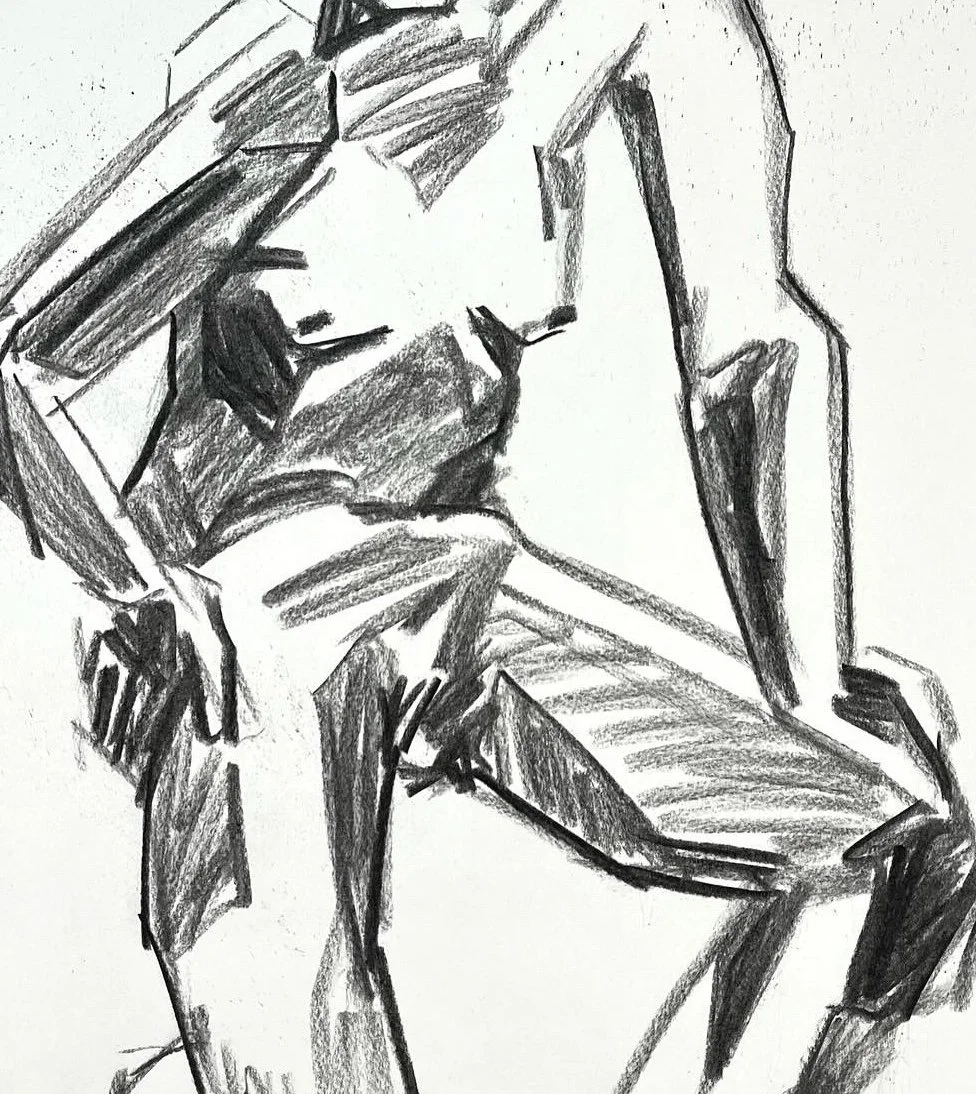 Live figure sketch (2024, charcoal)