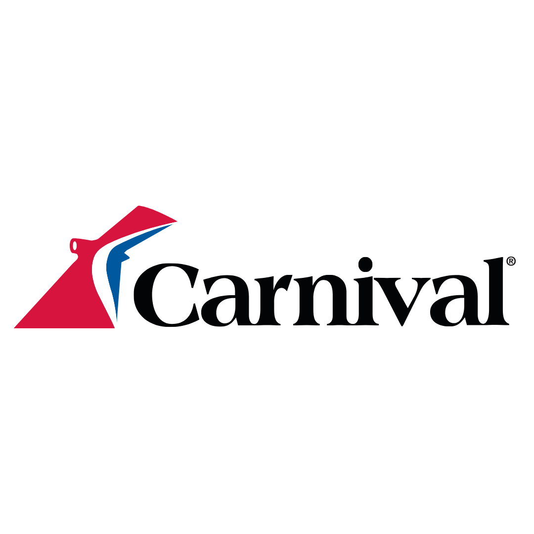 Carnival logo with a stylized red, white, and blue cruise ship and the word "Carnival" in black text.