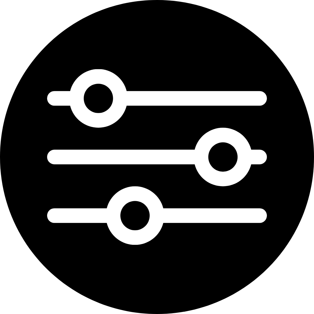 Icon of three horizontal sliders with circles on the sliders, representing settings or controls.