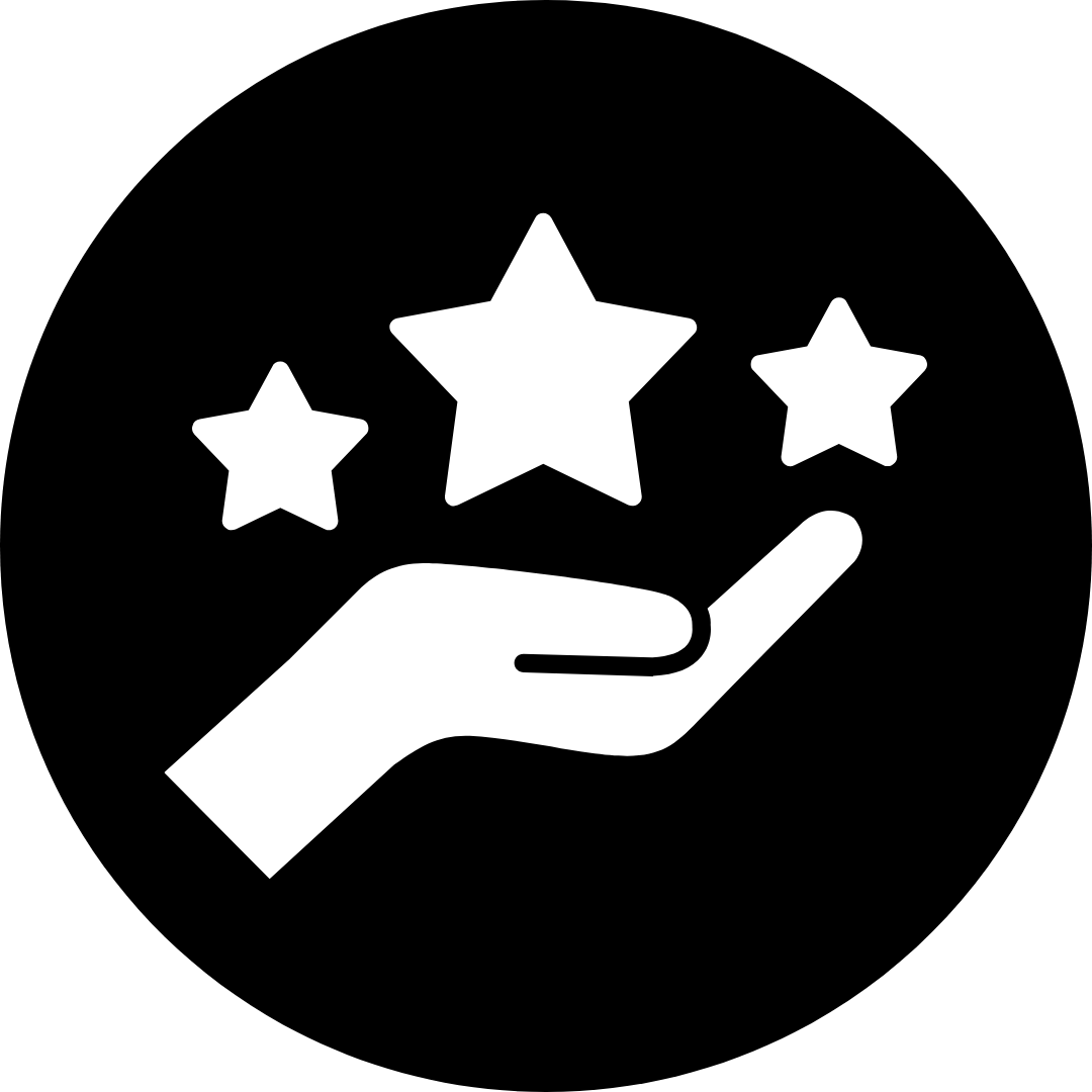 Silhouette of a hand holding three stars, representing ratings or quality.
