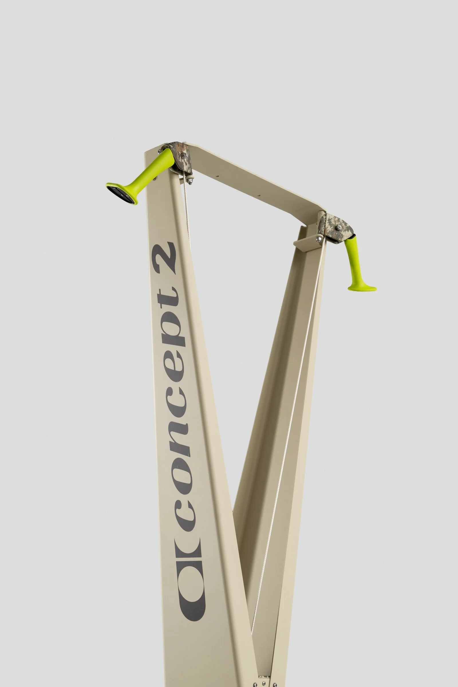 Concept2 lettering and green handles on the upper frame