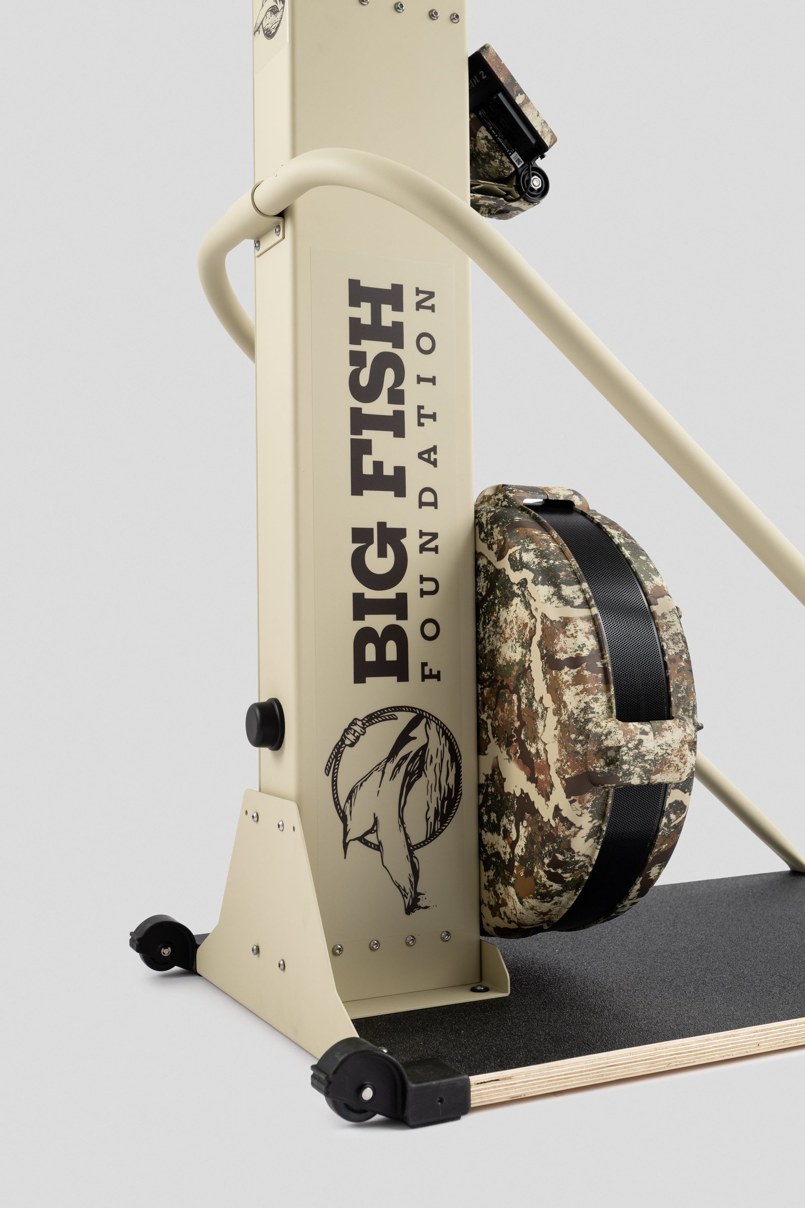 Big Fish Foundation branding and camouflage flywheel housing