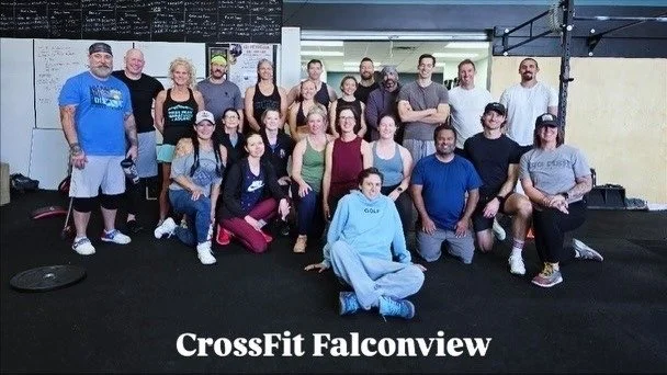 CrossFit Falconview participants pose for a team photo at DT’s Row 2025.