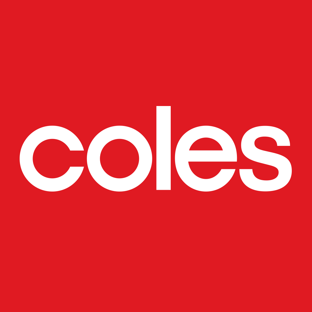 Coles logo with white text on a red background.