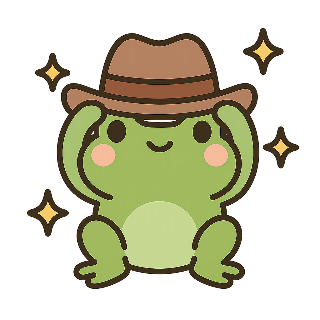 cute frog in hat surronded by sparkles