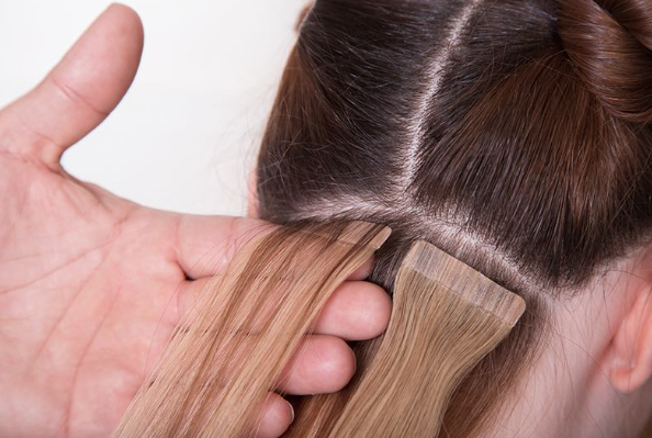 example of tapes hair extensions application