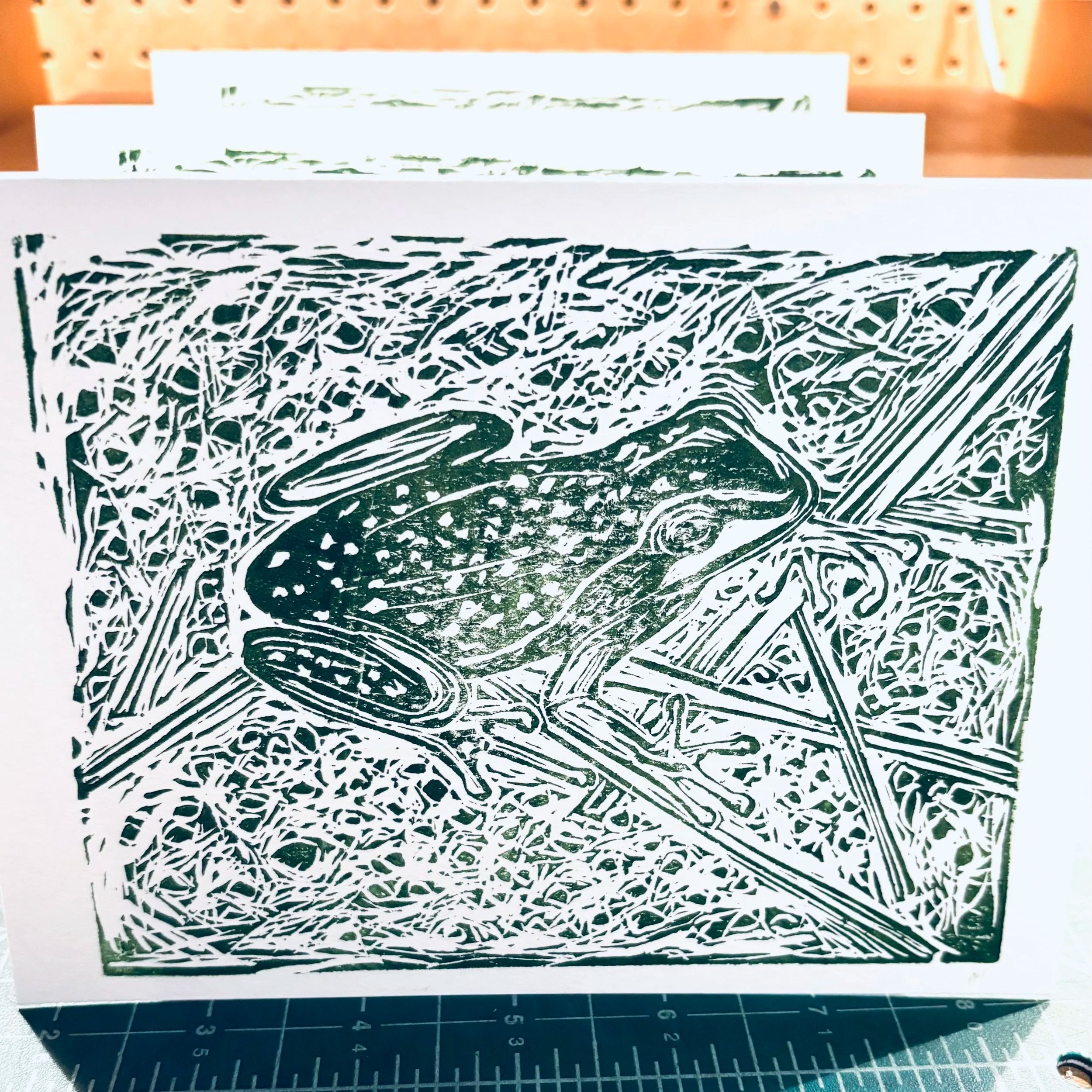 Tree Frog 5x7 Block Print Card