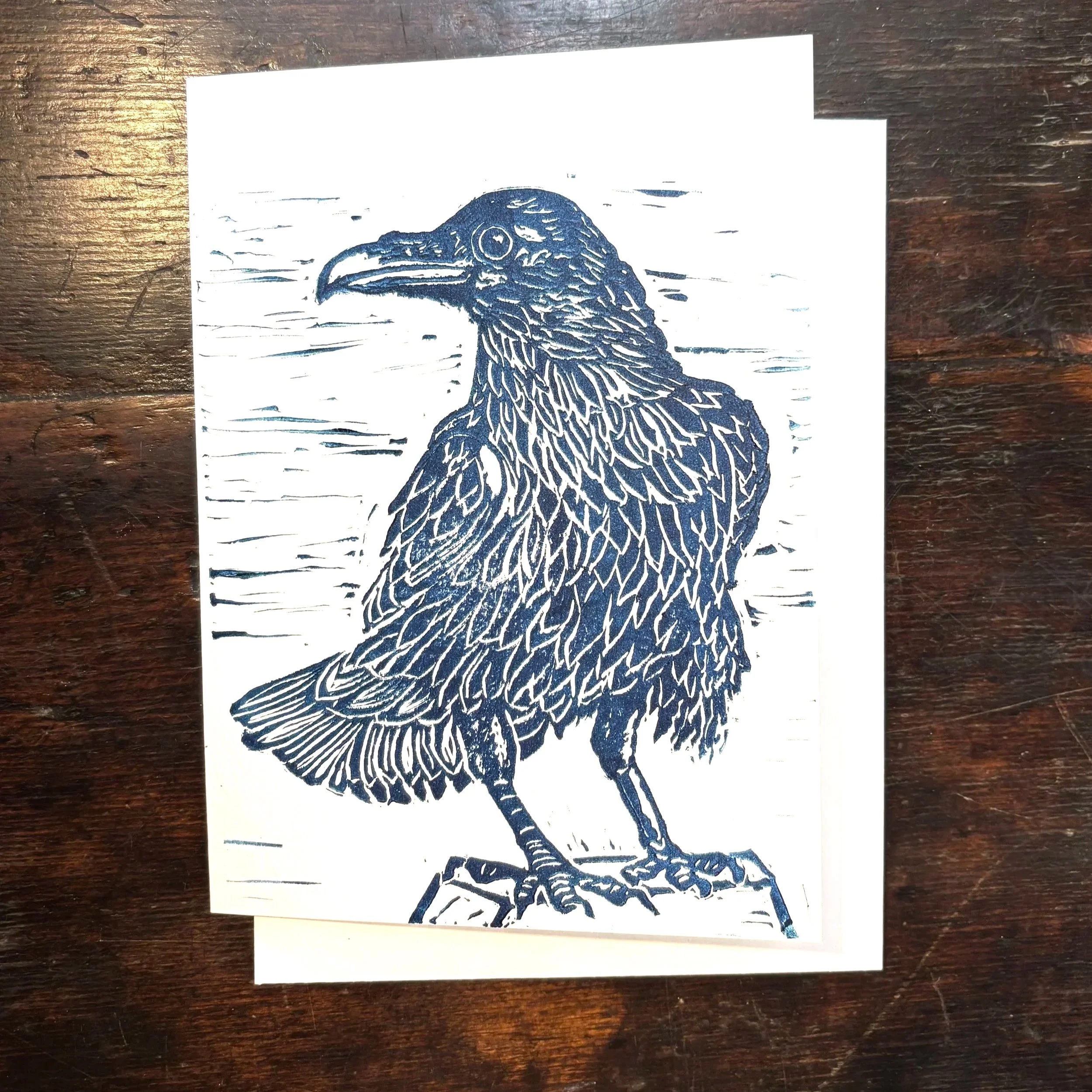 Crow 5x7 Block Print Card