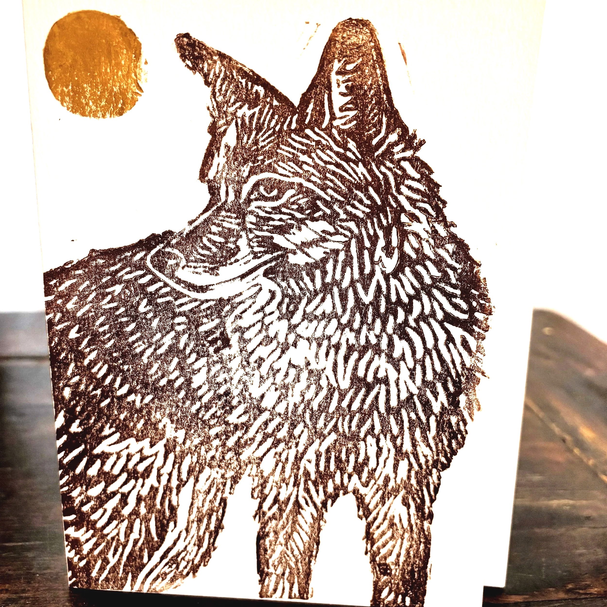 Coyote 5x7 Block Print Card