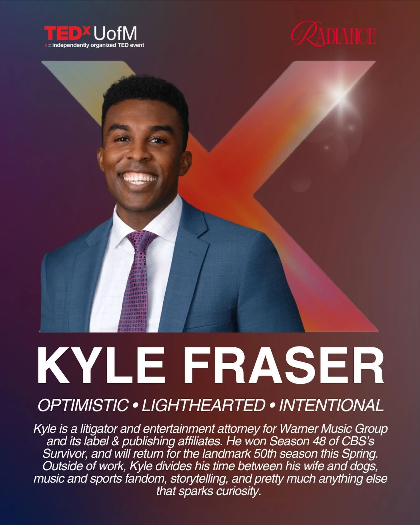 We are so excited to announce our first speaker for our 2026 conference, 𝑲𝒀𝑳𝑬 𝑭𝑹𝑨𝑺𝑬𝑹! Kyle is a litigator and entertainment attorney for Warner Music Group and its label &amp; publishing affiliates. He won Season 48 of CBS&rsquo;s Survivor,