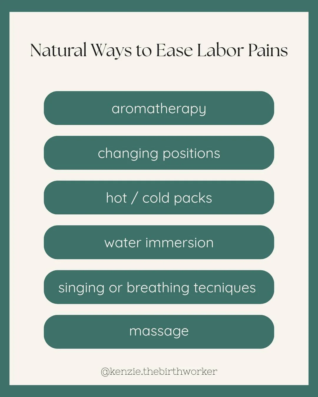 New series ✨
-
When tension decreases, pain often decreases too. Your body opens best in safety, not fear. 
-
These options can be so helpful when contractions start to feel overwhelming. 
-
What was your favorite way to manage labor pains? Let me kn